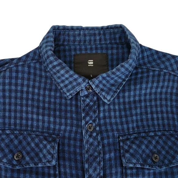 G-STAR RAW Landoh Blue Plaid Long-Sleeve Shirt L - Picture 6 of 16